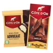 Cote D'or chokotoff, chocoladetabletten, bonbonbloc praliné of advocaatrepen